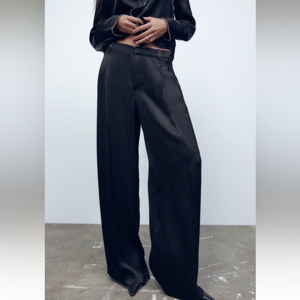 ZARA SATIN TROUSERS WITH RHINESTONES BLACK | 2731/318/259/011 - Picture 6 of 9
